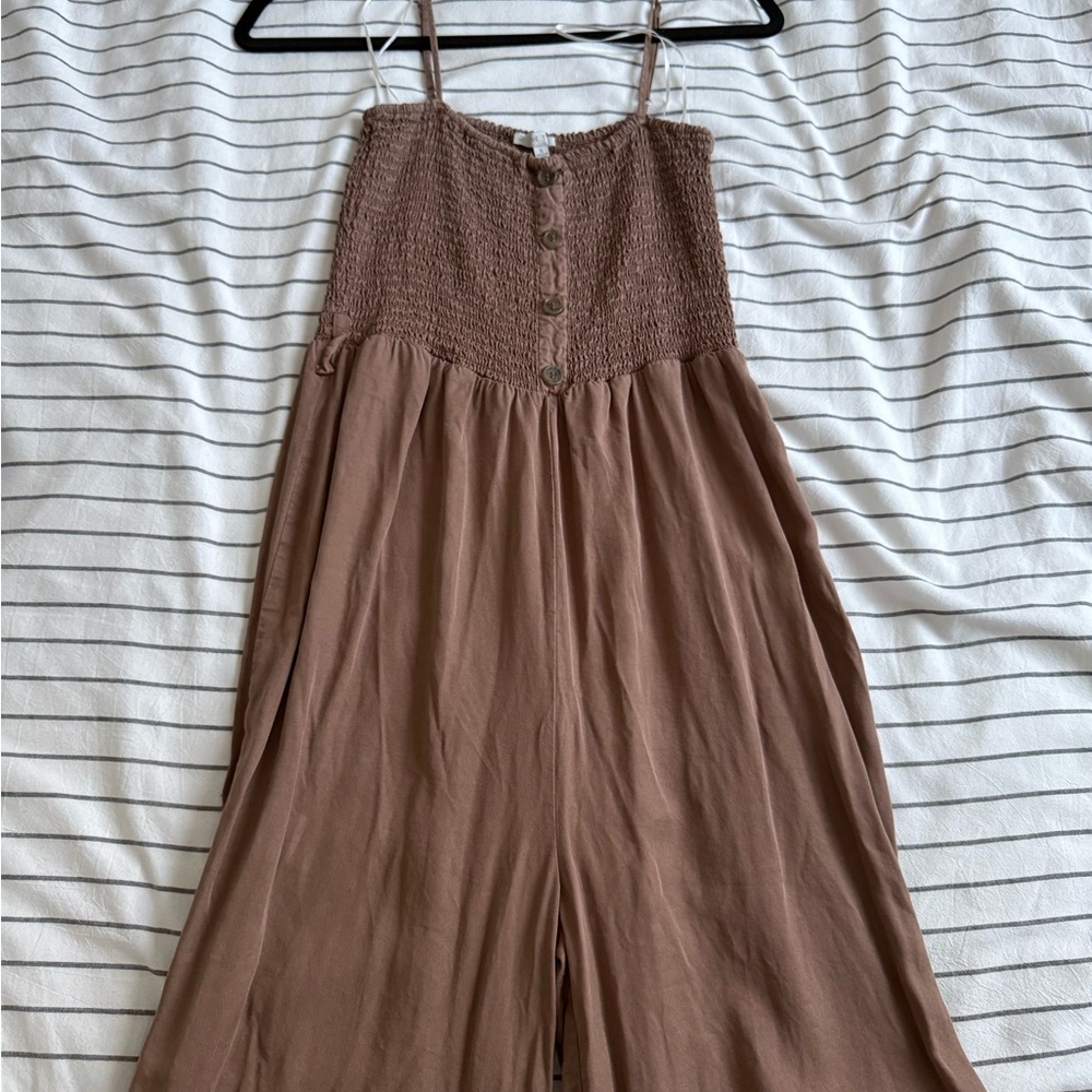 Brown Sleeveless Button-Front Jumpsuit